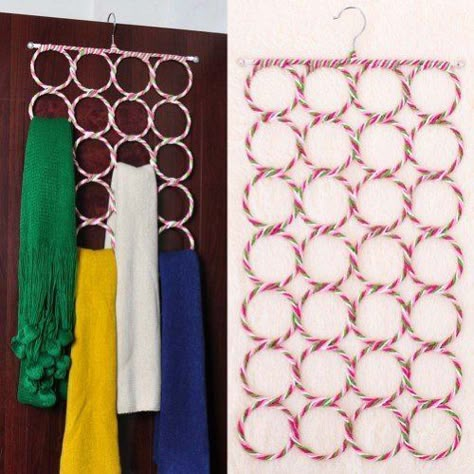 Wonder if there's a way to DIY this... Scarf Holders - 20 Creative Ways to Organize and Decorate with Hangers Closet Storage Accessories, Scarf Rack, Scarf Display, Diy Rack, Tie Storage, Hanging Scarves, Scarf Storage, Tie Hanger, Belt Storage