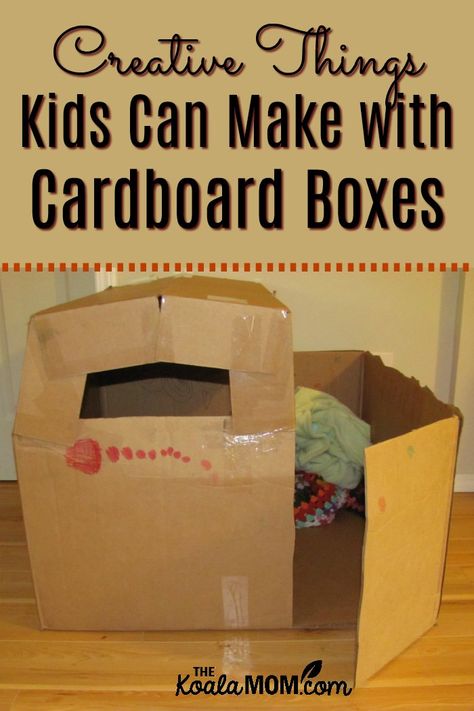 3 creative things kids can make with cardboard boxes: a car, a doll house, and a fort. If you have boxes around the house, creativity and fun are endless! #kidscrafts #momlife #homeschool #kidsactivities #kids Cardboard Projects For Kids, Diy Cardboard House For Kids, Small Cardboard Box Crafts, Cardboard Box Ideas For Kids, Cardboard Boxes Kids, Big Cardboard Boxes, Notes To Parents, Cardboard House, Kids Boxing