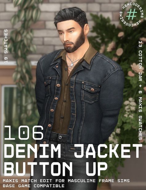 Sims 4 Denim Jacket Accessory, Sims 4 Guy Clothes Cc Maxis Match, Sims 4 Cc Jean Jacket Male, Button Up Sims 4 Cc, Sims 4 Men’s Cc Maxis Match, Masculine Sims 4 Cc, Sims 4 Cas Download, Sims 4 Cc Male Jacket, Male Maxis Match Cc Clothes