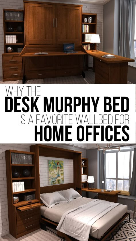 Desk murphy beds can maximize the space in your home. Several options make them the best option for home offices! Murphy Bed Desk Combo Queen, Murphy Bed Ideas With Desk, Murphy Style Desk, Office Murphy Bed Desk, Best Murphy Bed Ideas, Murphy Desk Bed, Murphy Bed Office Desk, Bed Desk Ideas, Office With Murphy Bed Ideas