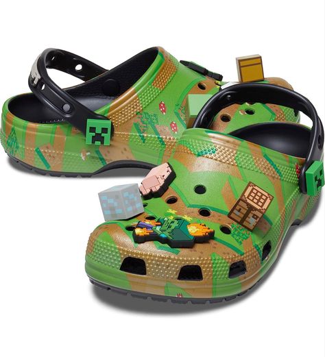 Minecraft partnered w crocs and made a fire shoe that needs attention!!!!!!! Minecraft Shoes, Minecraft Cartoon, Minecraft Logo, Flat Character, The Creeper, Crocs Jibbitz, Saltwater Sandals, High Heel Slippers, Crocs Classic Clogs