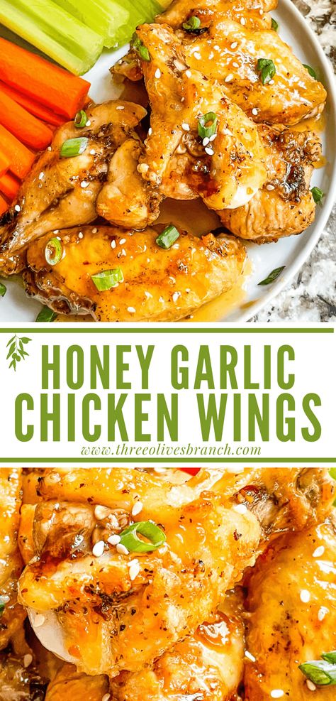 Honey Garlic Chicken Wings are fan favorite homemade wings. A great sweet and savory game day appetizer recipe for tailgate snacks. Gluten free and made in oven or air fryer. Wings Recipe Oven, Chicken Wings Recipe Oven, Chicken Drumettes, Garlic Chicken Wings Recipe, Honey Garlic Wings, Baked Honey Garlic Chicken, Honey Chicken Wings, Honey Garlic Chicken Wings, Garlic Wings