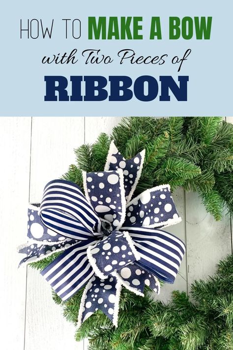 Swag Bows How To Make, Ribbon Wreaths Christmas, Christmas Wreath Ribbon Ideas, How To Make A Bow With 2 Different Ribbons, How To Make A Farmhouse Bow, Diy Ribbon Bows For Wreaths, Bows On Wreaths, How To Make A Double Bow With Ribbon, How To Make A Bow With Multiple Ribbons