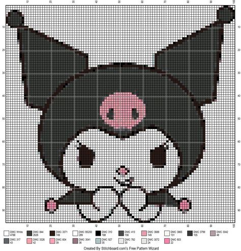 Kuromi Grid Pattern, Kuromi Cross Stitch Pattern, Kuromi Cross Stitch, Sanrio Cross Stitch, Kuromi Embroidery, Free Crochet Sweater, Crochet Gift Ideas, Crochet Patterns Free, Graph Crochet