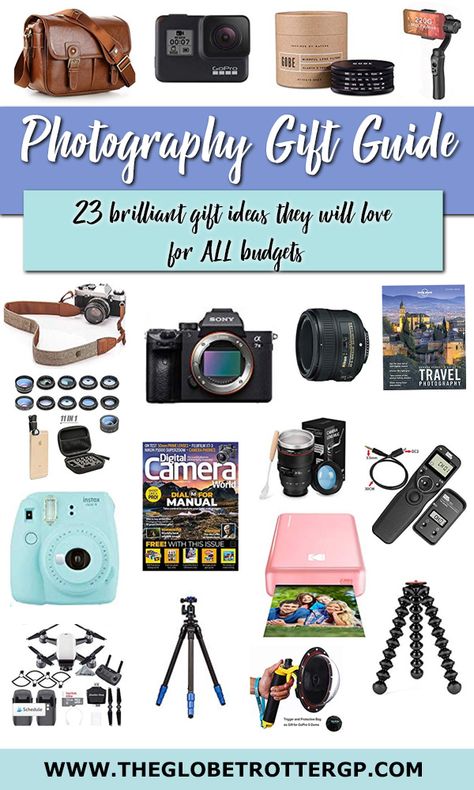 23 brilliant gift ideas for photographers at any budget.   With photography gift ideas from $10 upwards.   This photography gift guide should give you plenty of ideas and inspiration!   #giftguide #photographygiftguide #christmasgiftguide #photographygifts Photographer Gift Ideas, Photography Gift Ideas, Gift Ideas For Photographers, Best Travel Gifts, Career Fields, Blogger Photography, Photographer Gifts, Gifts For Photographers, Photography Gifts