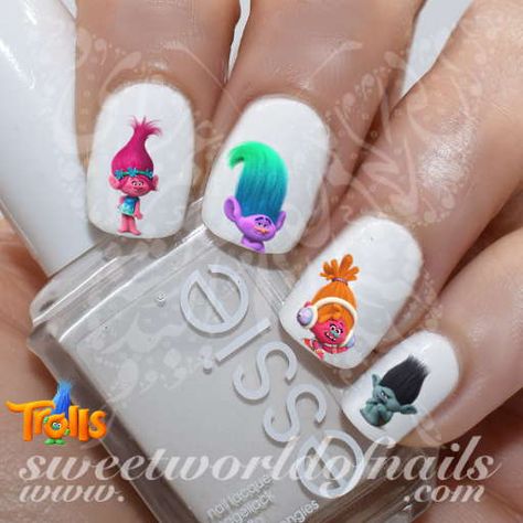 Trolls Nail Art Decals Cookie Monster Nails, Street Nail Art, Alice In Wonderland Nails, Minion Nails, Monster Nails, Disney Acrylic Nails, Paint Nails, Opal Nails, Crazy Nail Art