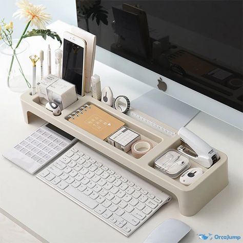 OrcaJump - Professional Organizer for Desktop - Durable Plastic Material - Elegant Apricot and White Finish Desk Accessories White, Decorate Office Cubicle, Office Essentials Women, Office Essentials Women Desk, Acrylic Organizer Desk, Clear Acrylic Desk Accessories, Desk Organizers Clear, Curriculum Specialist, Professional Office Decorating Ideas