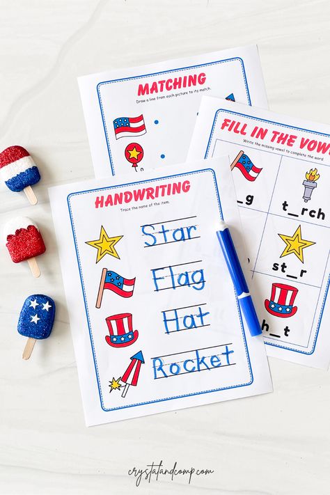 4th Of July Printables, Line Tracing, Preschool Literacy, Dot Markers, Educational Printables, Free Printable Worksheets, Busy Book, Teacher Stuff, Vocabulary Words