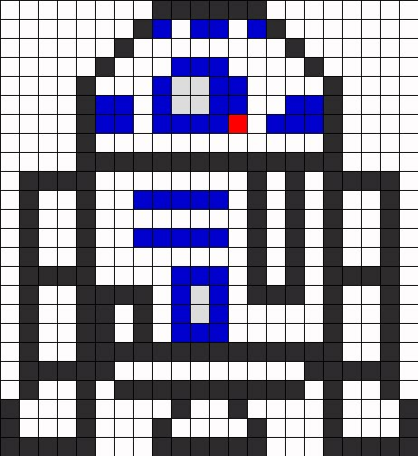 R2 D2 Perler Perler Bead Pattern | Bead Sprites | Characters Fuse Bead Patterns Perler Bead Designs, Star Wars Quilt, Perler Beads Ideas, Star Wars Crochet, Modele Pixel Art, Star Wars Crafts, Fuse Bead Patterns, Motifs Perler, Pixel Crochet