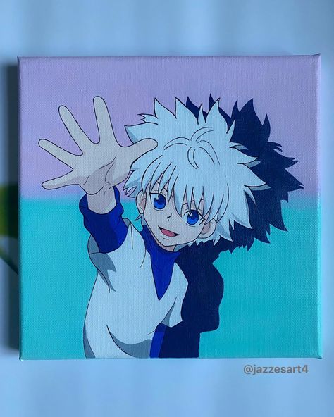 Killua Painting, Hunter X Hunter Painting, Simple Anime Painting, Anime Paintings Canvases, Anime Painting Acrylic, Killua Drawing, Anime Canvas Painting, Anime Painting, Simple Anime