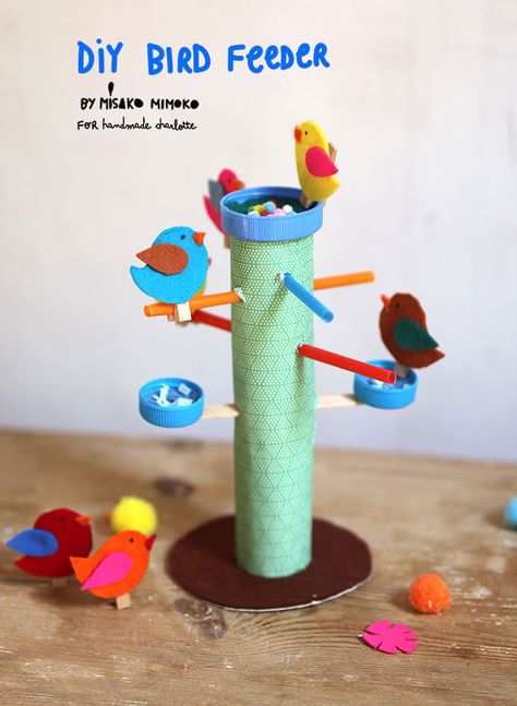 DIY Bird Feeder Play Set | Handmade Charlotte Cardboard Cars, Diy Parrot Toys, Diy Bird Toys, Cardboard Car, Cap Art, Handmade Charlotte, Diy Bird Feeder, Diy Birds, Bird Crafts