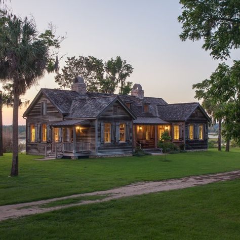 The new Game House in our Low Country project melds resilience with rustic charm. Its sinker cypress exterior ages gracefully and, with… | Instagram Game House, Family Compound, Ranch Exterior, Southern Design, Hunting Cabin, J Smith, Hunting And Fishing, Watching The Sunset, Fishing Equipment