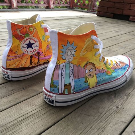 Rick And Morty Shoes, Painted Characters, Vans Shoes Fashion, Painted Converse, Custom Vans Shoes, Rick And Morty Characters, Painted Shoes Diy, Custom Sneakers Diy, Custom Painted Shoes