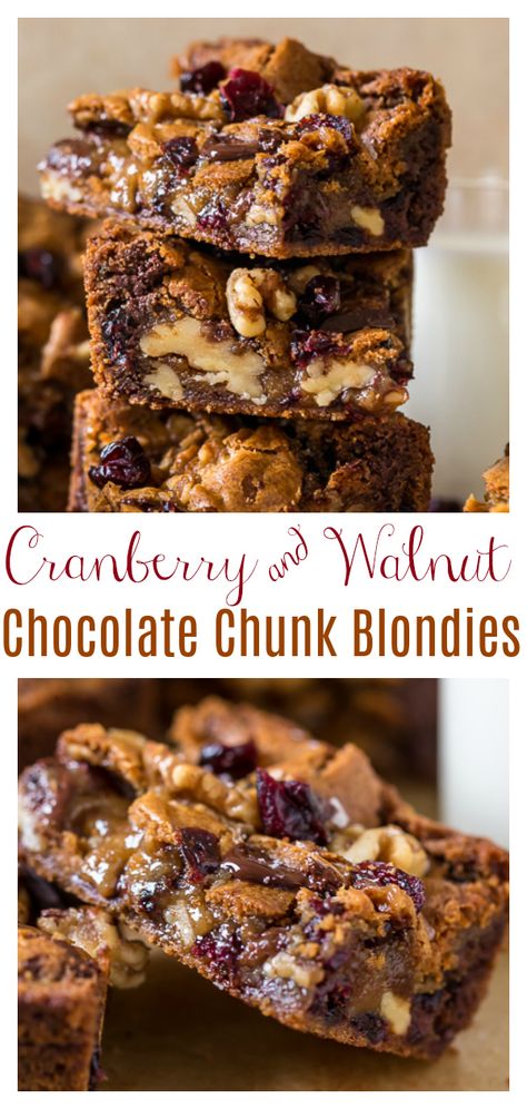 Gooey Cookie Bars, Easy Blondie Recipe, Walnut Blondies, Cranberry Desserts, Cranberry Recipes Dessert, Blondies Recipe Easy, Walnut Dessert, Christmas Cookie Bars, Blondie Recipe