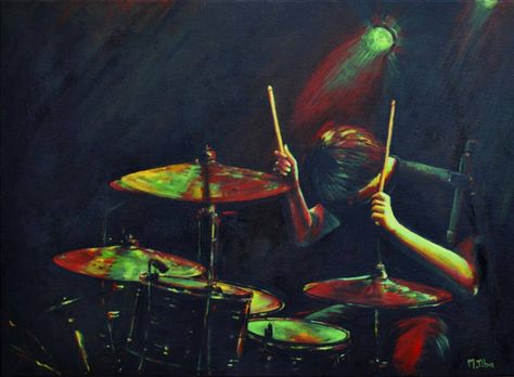 Drummer Painting, Rock And Roll Painting, Rockstar Painting, Drums Painting, Concert Painting, Drum Painting, Drummer Art, Instrument Art, Drum Art