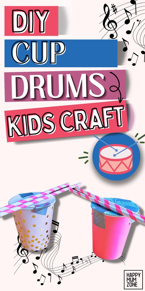 Create paper cup drums in 5 minutes or less. This is an easy musical instrument kids craft for preschool kids (with a little help from an adult). kids crafts | craft activities for kids | crafts for kids | paper crafts | kids craft Kids Paper Crafts, Movement Preschool, Drum Craft, Music Instruments Diy, Preschool Music Activities, Craft For Preschool, Craft Activities For Toddlers, Instrument Craft, Daycare Themes