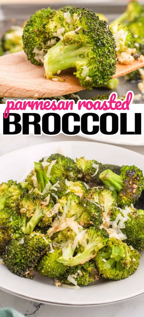 Parmesan Roasted Broccoli is a tasty and easy side dish that everyone loves! The combination of tender broccoli and salty cheese is too good! #Realhousemoms #parmesan #rostedbroccoli #broccoli #sidedish #saltycheese #thanksgivingsidedish #christmassidedish #kidapproved Roasting Broccoli In Oven, Parmesan Broccoli Recipes, Best Broccoli Recipe, Broccoli Recipes Side Dish, Easy Veggie Side Dish, Parmesan Roasted Broccoli, Broccoli Side Dish, Roasted Broccoli Recipe, Best Vegetable Recipes