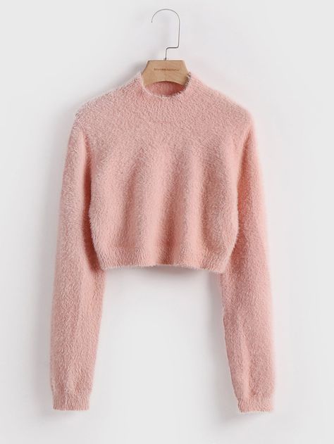 Baby Pink Casual  Long Sleeve Acrylic Plain Pullovers  Slight Stretch Fall/Winter Women Knitwear Pink Sweater Outfit, Outfit Polyvore, Dress Book, Sweater Crop, Women Sweaters, Soft Classic, Stylish Dress Book, Fuzzy Sweater, Color Rosa