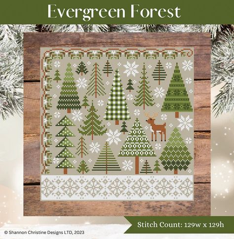 Shannon Christine Designs Evergreen Forest - Christmas Cross Stitch Pattern - 123Stitch Erin Elizabeth Cross Stitch, Shannon Christine Designs Cross Stitch, Floss Crafts, Fall Color Trees, Holiday Cross Stitch Patterns, Cross Christmas Tree, Needlework Shops, Petal Pushers, Holiday Cross Stitch