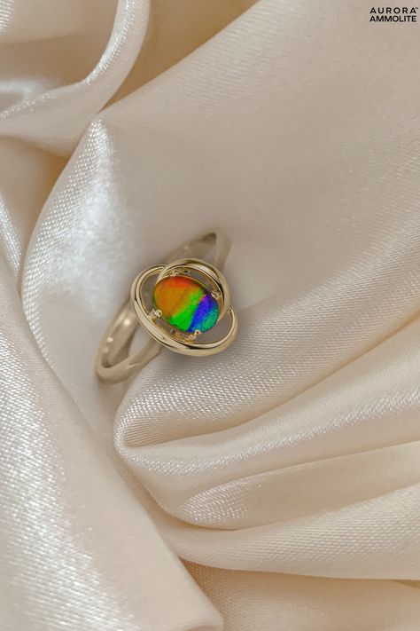 Known for their extreme saturation and color, our master AuroraAmmolite artisans brought this ammolite ring to life using the finest gems from our mine ✨⁠ Ammolite Ring, Ammolite Jewelry, 14k Gold Ring, Gold Collection, Gold Ring, Aurora, Gold Rings, Fine Jewelry, Valentines Day