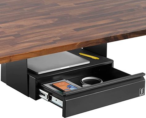 Amazon.com: Stand Steady Screw-On Under Desk Drawer | Dual Level Hanging Desk Drawer with Padded Storage Shelf | Spacious Desk Storage Drawer Easily Mounts to Desks & Workstations (17.5 x 11.5in / Black) : Home & Kitchen Under Desk Laptop Mount, Under Desk Organization, Under Desk Drawer, Hanging Desk, Trestle Desk, Hanging Drawers, Under Desk Storage, Multifunctional Furniture Small Spaces, Furniture Flipping