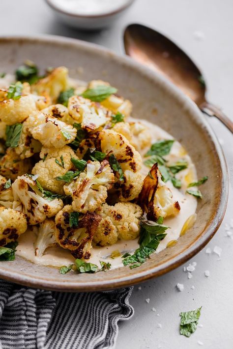 Recipes Using Tahini, Recipes With Mint, Cauliflower Tahini, Raw Cauliflower Salad, Roasted Cauliflower With Tahini, Cauliflower With Tahini, Spicy Roasted Cauliflower, Salad With Tahini Dressing, Roasted Cauliflower Recipe