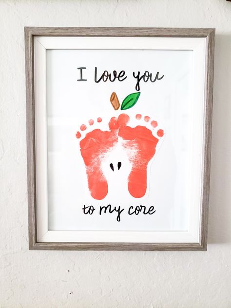 I Love You Footprint Craft, Love You To The Core Footprint, I Love You Crafts For Kids, Baby Art Projects Valentines Day, Valentines Crafts For Babies, Valentines Footprint Art, Baby Valentines Crafts, Infant Valentines, Nicu Crafts