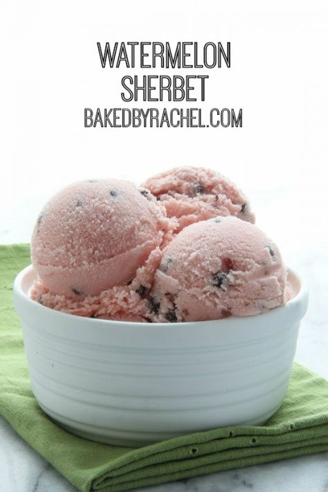 Watermelon Sherbet – Baked by Rachel Watermelon Sherbet Recipe, Sherbet Recipes, Watermelon Ice Cream, Fruit Leather, Watermelon Ice, Yummy Ice Cream, Homemade Ice Cream Recipes, Cold Treats, Sorbet Recipes