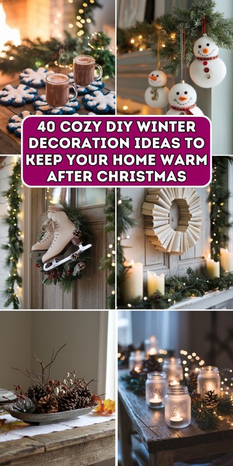 January Decor After Christmas Diy, Winter Garland After Christmas, January Centerpiece Ideas, Diy Winter Centerpieces, Dollar Tree Winter Decor Ideas, Decorating After Christmas Is Over, Winter Decorating Ideas After Christmas, January Home Decor, Decorating For Winter After Christmas