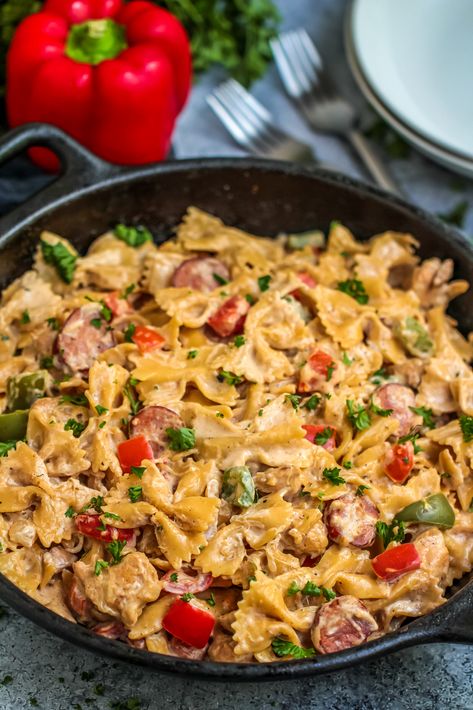 Cajun Chicken Alfredo Pasta Recipe - Frugal Mom Eh! Cajun Chicken Alfredo Pasta, Andouille Sausage Pasta, Sausage Alfredo Pasta, Cajun Alfredo, Cajun Sausage Pasta, Creamy Cajun Pasta, Cajun Chicken Alfredo, Chicken Pasta Dishes, Delicious Family Dinners