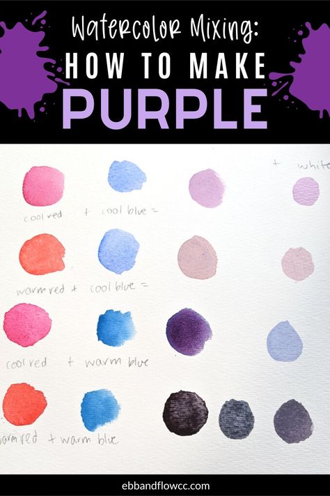 Learn how to mix the perfect purple watercolor paint! Get a vibrant violet or a subtle lilac. Read about how to mix purple without making them muddy. Shading In Watercolor, How To Make Purple Color Paint, How To Make Purple Colour Paint, How To Make Violet Colour, How To Make Purple Paint, How To Make Purple Colour, Purple Mix Color, Colour Mixture, How To Make Purple