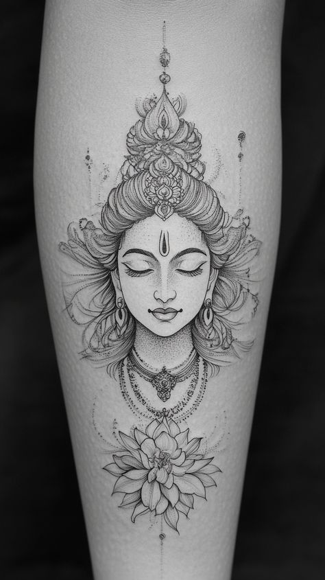 Immerse in the journey of empowered self-realization through a unique tattoo for women, symbolizing the divine feminine spirituality. Celebrate your strength, growth, and spiritual connection with a divine body art. Unique Tattoo For Women, Divine Tattoo, Witch Tattoos, Feminine Divine, Unique Tattoos For Women, Divine Feminine Art, Feminine Spirituality, Indian Mythology, Couples Tattoo Designs