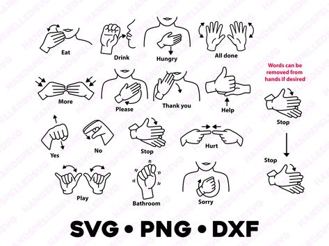 Digital Downloads come in a Zip folder. You will need to unzip the folder first to access the individual files inside by double clicking or right clicking and choosing extract all. If you are on mobile and cannot unzip files, it is best to unzip on a laptop or desktop before sending back to mobile. If you are purchasing these designs for personal use, you are good to go!   If you plan on using these designs for commercial use, then you will need a license. We allow commercial use on physical pro Deaf Education, Sign Language Words, Asl Sign Language, Pencil Drawings Of Animals, Asl Signs, Nursing School Notes, American Sign Language, Preschool Learning Activities, School Notes