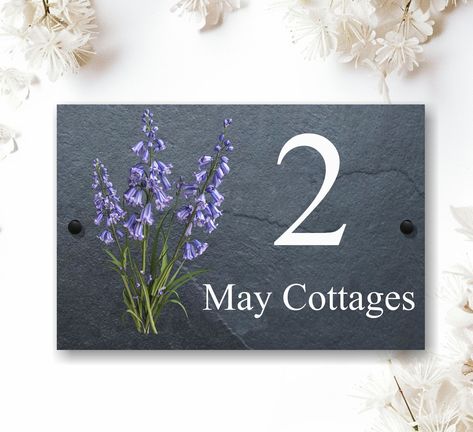 Bluebell Natural Slate House Sign Name Number Ideal House Warming / Christmas Gift (UV not painted) Various Sizes High Quality Slate by SlateworkSigns on Etsy Slate House Numbers, Ideal House, Slate Signs, Times New Roman, Ceramics Ideas Pottery, House Numbers, Outdoor Areas, Home Signs, Ideal Home