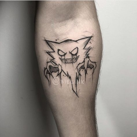 Kids See Ghosts Tattoo, Scary Tattoo Designs, Ghosts Tattoo, Haunted Art, Gengar Tattoo, Tattoos Realism, Kids See Ghosts, Pokemon Tattoos, Pikachu Tattoo