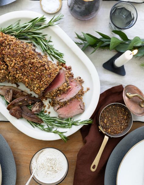 Crusted Pork Tenderloin, Holiday Ham Recipes, Pecan Sauce, Sweet Potato Pecan, Festive Recipes, Candied Sweet Potatoes, Roasted Brussel, Beef Tenderloin, Holy Cow