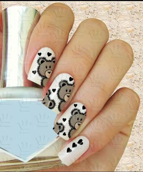 Teddy bear nails Teddy Bear Nails, Bear Nails, Animal Nail Art, Bears Nails, Animal Nails, Unique Acrylic Nails, Bright Nails, Nails Only, Cute Nail Art