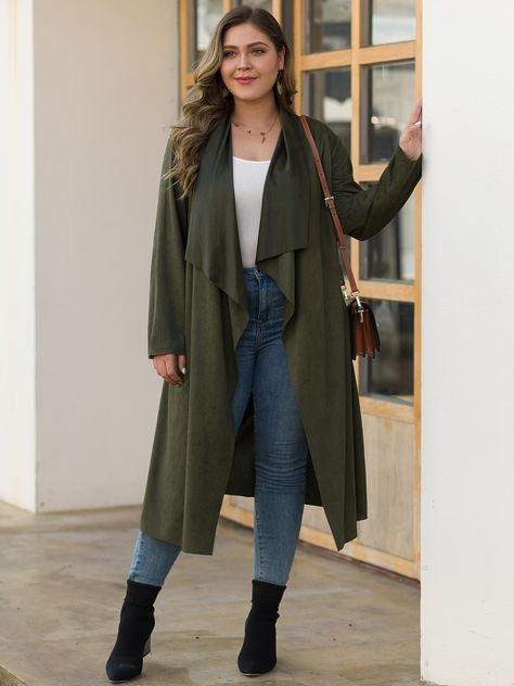 Plus Size Outfits Winter, Plus Size Street Style, Lapel Collar Coat, Plus Size Trench Coat, Belted Wrap Coat, Plus Size Cardigan, Empire Waist Tops, Textured Coat, Types Of Coats