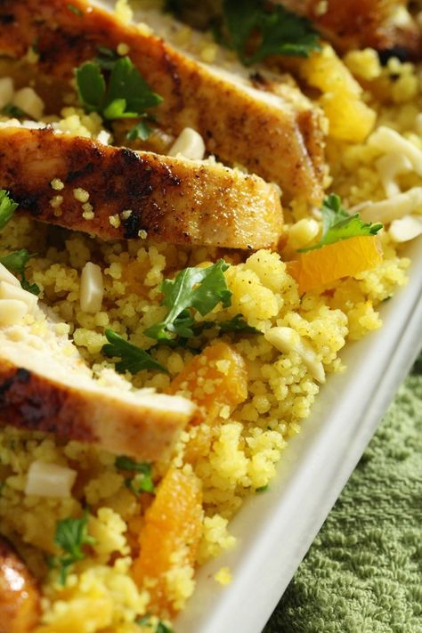 Moroccan-Inspired Apricot Couscous & Chicken Salad Apricot Couscous, Couscous Chicken, Canadian Living Recipes, Chicken Couscous, Apricot Chicken, Moroccan Cooking, Couscous Recipes, Couscous Salad, The Older I Get