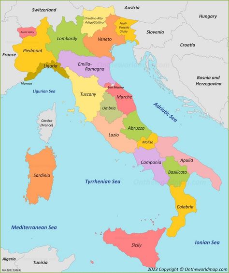 Italy Regions Map Printable Maps, Adriatic Sea, Country Maps, Calabria, Sardinia, Sicily, Free Printables, Italy, Map