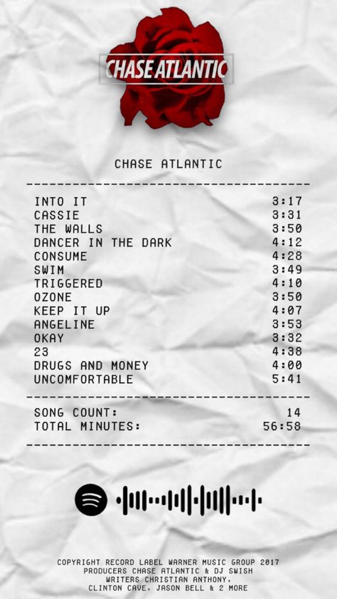 Chase Atlantic Receipt, Chase Atlantic Lockscreen, Album Receipt, Atlantic Group, Dancer In The Dark, Music Poster Ideas, Chase Atlantic, Warner Music Group, Music Poster Design