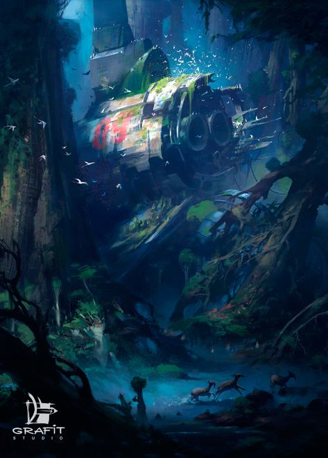 Forest shipwreck on Behance Sci Fi Rpg, Sci Fi Environment, Forest View, Round Eyes, Fantasy Places, Science Fiction Art, Space Opera, Shipwreck, 판타지 아트