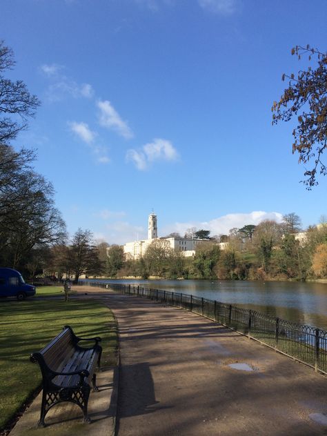 Highfields Park: the beautiful grounds surrounding Nottingham Lakeside Arts. Highfields Lake with #TheUniversityofNottingham's iconic Trent Building in the background. Nottingham Aesthetic, Masters Abroad, Uk Aesthetic, Nottingham England, University Of Nottingham, Nottingham City, Art Centre, County House, Nottingham