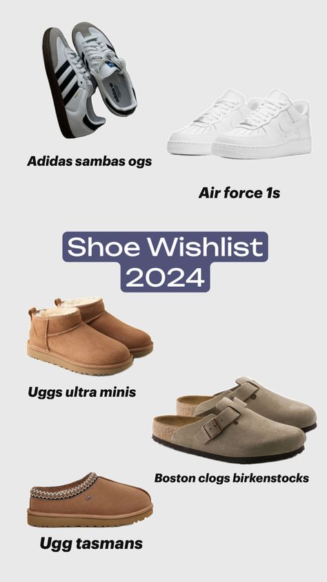 Adidas sambas, Air Force 1s, Ugg ultra minis, Ugg Tasman, Birkenstock boston clogs Uggs Ultra Mini, Ultra Minis, Birkenstock Boston Clogs, Ugg Ultra Mini, Boston Clogs, Adidas Sambas, Air Force 1s, Ugg Tasman, Shoe Wishlist