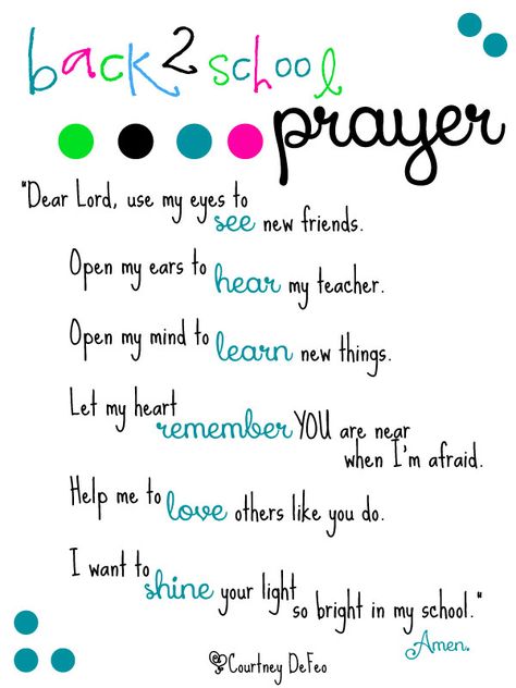 back-2-school-prayer Free Printable Back to School Prayer from Lil Light o' Mine blog Back To School Prayer, Prayer Stations, School Prayer, Prayers For Children, Back 2 School, Beginning Of School, School Time, Morning Prayers, Bible Lessons