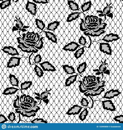 Illustration about Black seamless lace pattern with rose. Black floral lace pattern. Illustration of drawing, elegant, lacy - 132995850 Drawing Elegant, Pattern Design Drawing, Lace Drawing, Floral Lace Pattern, Fabric Painting Techniques, Fashion Illustration Sketches Dresses, Brush Sets, Butterfly Clip Art, Embroidered Lace Fabric