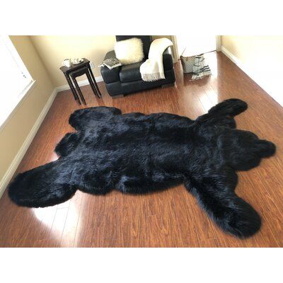 Millwood Pines Voorhees Luxurious Black Area Rug Rug Size: Novelty Bear Skin Rug, Black Living Room Decor, Faux Sheepskin Rug, Bear Rug, Contemporary Glam, Black Living Room, Animal Rug, Faux Fur Rug, Sheepskin Rug