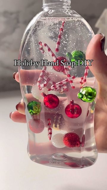 Christmas Soap Dispenser, Diy Soap Dispenser, Soap Dispenser Diy, Jar Toppers, Tiny Ornaments, Diy Hand Soap, Wonka Party, Floating Ornaments, Bathroom Ornaments