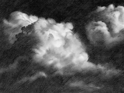 Manga Sky Black And White, Charcoal Sky Drawing, Clouds Charcoal, Charcoal Reference, Sky Drawings, White Charcoal Drawing, Sky Black And White, Drawing Clouds, Sky Drawing