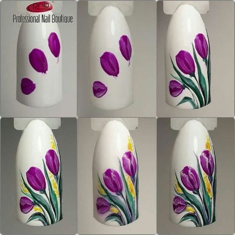 Nail Art Fleur, Tulip Nails, Floral Nail Designs, Flower Nail Designs, Floral Nail Art, Super Nails, Blue Nail, Spring Nail Art, Flower Nail Art